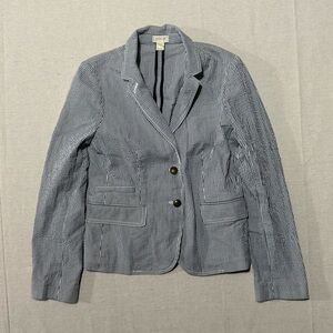 J Crew Seersucker Blazer White Pinstripe Button Up Blazer